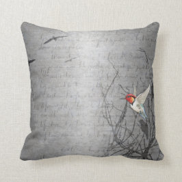 Elegant Silver Grått Hummingbird Art Print Kudde