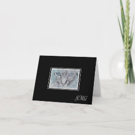 Elegant Silver-Grått-katt på svart bakgrund Anteckningskort