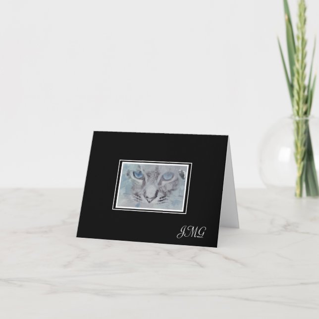 Elegant Silver-Grått-katt på svart bakgrund Anteckningskort (Framsida)