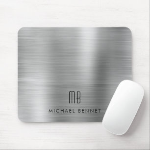 Elegant Silver Grått Metallic Monogram Namn Musmatta