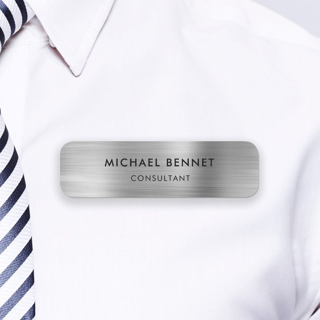 Elegant Silver Grått Metallic Professionell Busine Namnbricka (Elegant Silver Gray Metallic Professional Business Name Tag)