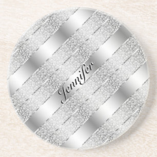 Elegant Silver Grått Metallic Rand Monogram Underlägg