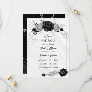 elegant silver grått- och svart blommigt, geometri spara datumet