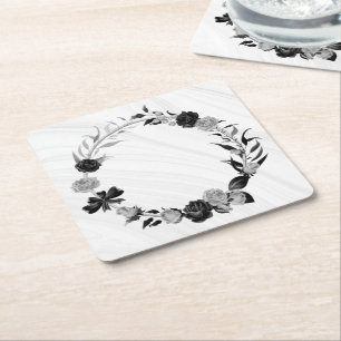elegant silver grått och svart blommigt underlägg papper kvadrat