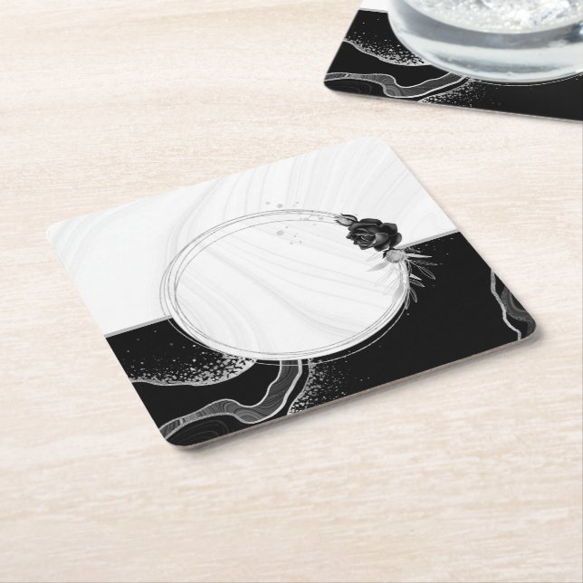 elegant silver grått och svart blommigt underlägg papper kvadrat (Vinklad)