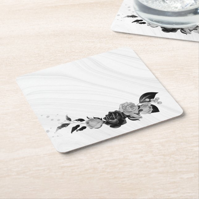 elegant silver grått och svart blommigt underlägg papper kvadrat (Vinklad)