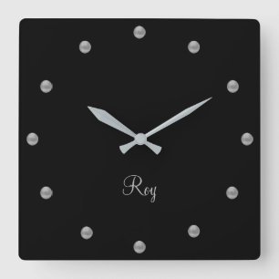 Elegant Silver Grått på svart Fyrkantig Klocka