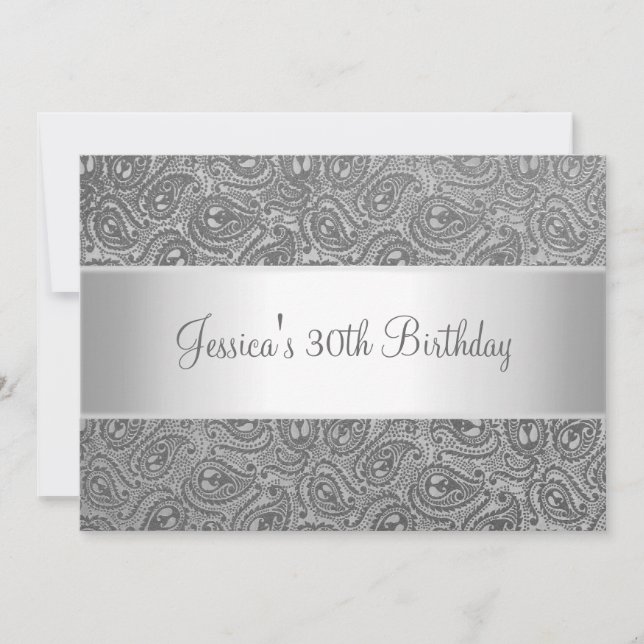 Elegant Silver Grått Paisley Party-inbjudan Inbjudningar (Framsida)