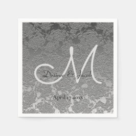 Elegant Silver Grått Personligt bröllp Monogram Na Pappersservett