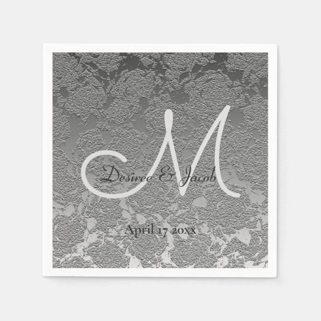 Elegant Silver Grått Personligt bröllp Monogram Na Pappersservett (Framsidan)