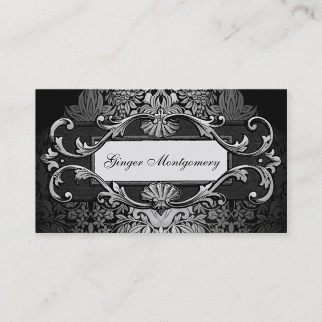 Elegant Silver Grått Ram Damask Affärskort Visitkort (Framsida)
