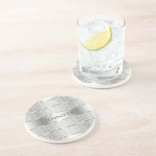 Elegant Silver Grått Rand Monogram Underlägg