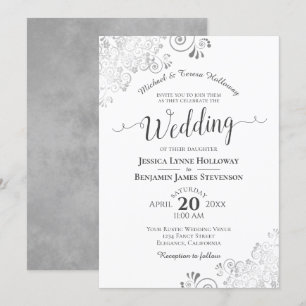 Elegant Silver Grått Snöre Formellt Vita Bröllop Inbjudningar