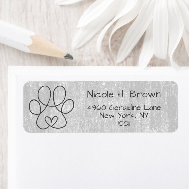 Elegant Silver Grått Tass med hjärtats Returadress Returadress Etikett (Insitu)