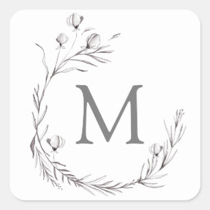 Elegant Silver Grått Vit botaniskt andetag Bröllop Fyrkantigt Klistermärke