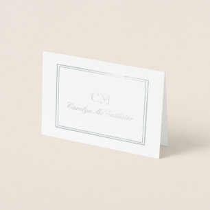 Elegant silver- & gråttMinimalistMonogram Folierat Kort