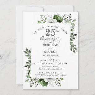 Elegant Silver Greenery 25:e Bröllop-årsdagen Inbjudningar