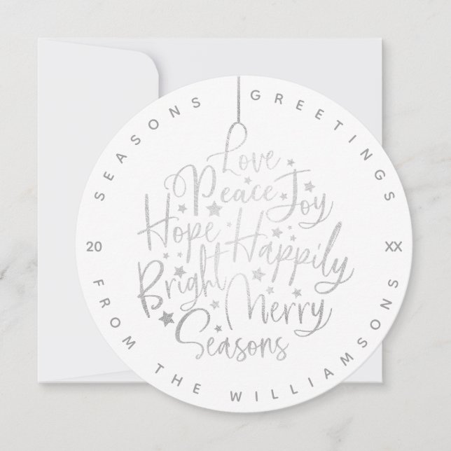 Elegant Silver Greetings Typografi Ornament Foto Julkort (Framsida)