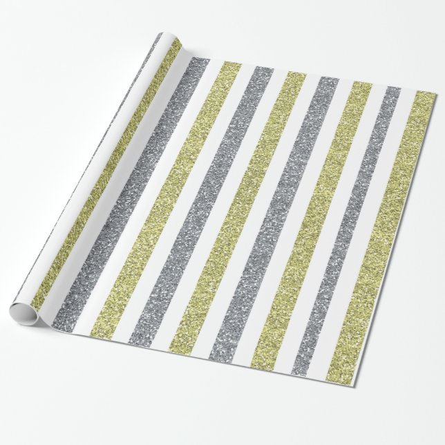 Elegant Silver Grönt Glitter stripe Helgdag Presentpapper (Utrullad)