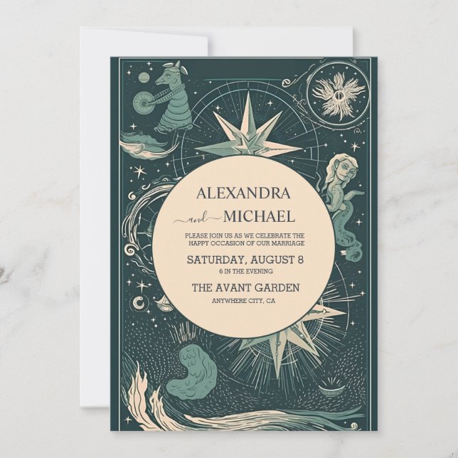 Elegant Silver Grönt Tarot Bröllop Inbjudningar (Framsida)