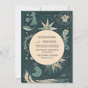 Elegant Silver Grönt Tarot Bröllop Inbjudningar
