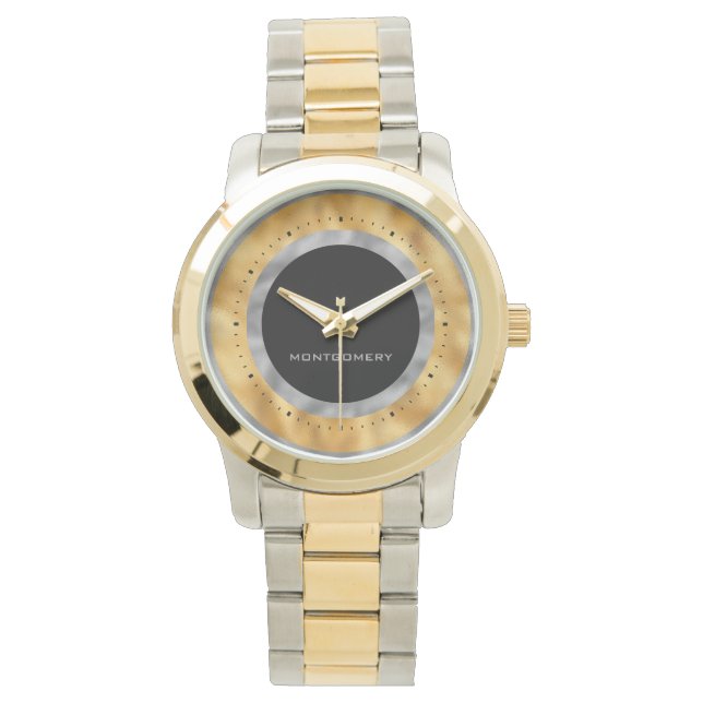 Elegant silver guld folie svart personlig armbandsur (Framsida)