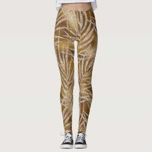 Elegant Silver Guld Glitter Foliage Mönster Chic Leggings