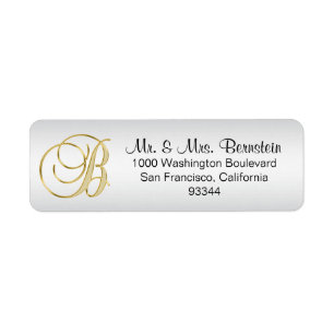 Elegant Silver Guld Monogram Brev B (återresa) Returadress Etikett