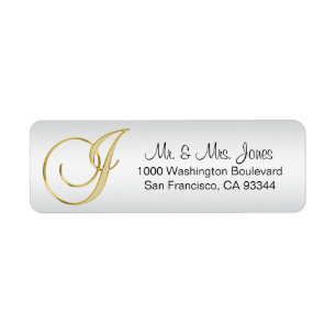 Elegant Silver Guld Monogram Brev 'J' Retur Returadress Etikett