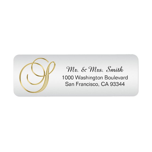 Elegant Silver Guld Monogram Brev 'S' Retur Returadress Etikett (Framsidan)