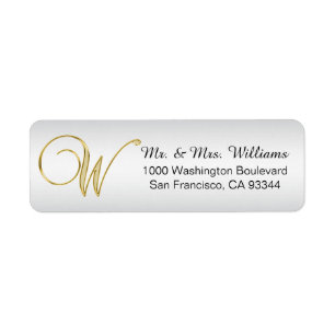 Elegant Silver Guld Monogram Brev 'W' Retur Returadress Etikett