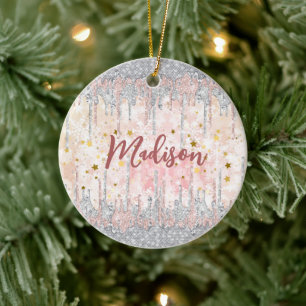 Elegant silver guld, ro, glitter julgransprydnad keramik