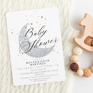 Elegant silver guld stjärnorna Baby Shower för mån Inbjudningar