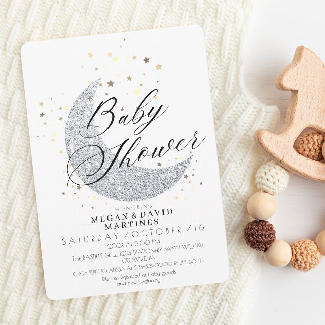 Elegant silver guld stjärnorna Baby Shower för mån Inbjudningar (Skapare uppladdad)