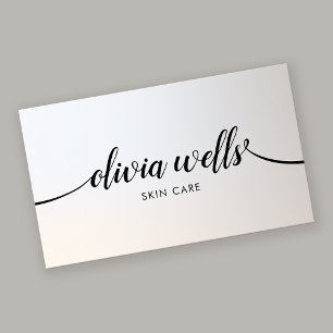 Elegant Silver Handskriven Calligraphy Salon Spa Visitkort