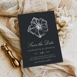 Elegant Silver Hibiscus Flower Bröllop Spara Datumet