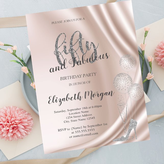 Elegant Silver Högklackar 50:e Födelsedagsfesten Inbjudningar (Skapare uppladdad)