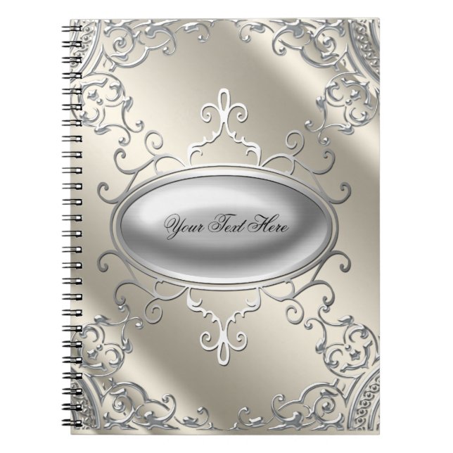 Elegant Silver Ivory Beige Notebook Anteckningsbok Med Spiral (Framsidan)