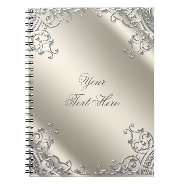 Elegant Silver Ivory Beige Notebook Anteckningsbok Med Spiral (Framsidan)