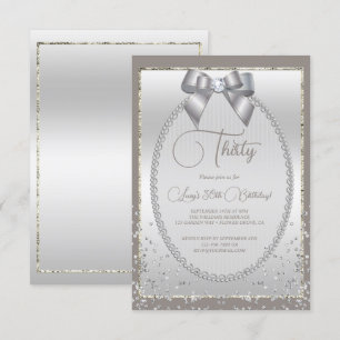 Elegant Silver Jude Bow & Confetti Birthday Inbjudningar