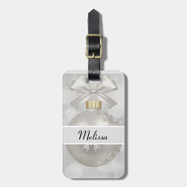 Elegant Silver jul Boll på Bokeh Ljus Bagagebricka (Vertikal Framsida)