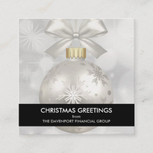 Elegant Silver jul Boll på Bokeh Ljus Fyrkantigt Visitkort