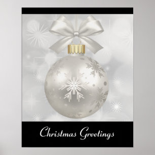 Elegant Silver jul Boll på Bokeh Ljus Poster