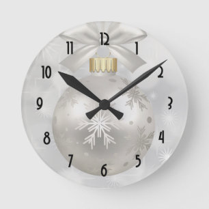 Elegant Silver jul Boll på Bokeh Ljus Rund Klocka
