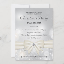 Elegant Silver jul, Party Bow och Sparkles Inbjudningar