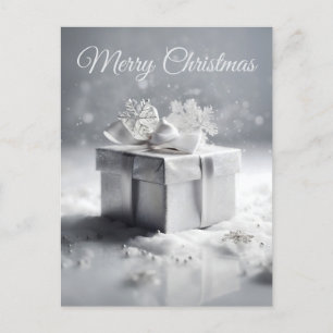 Elegant Silver julklapp med Snöflingor Vykort
