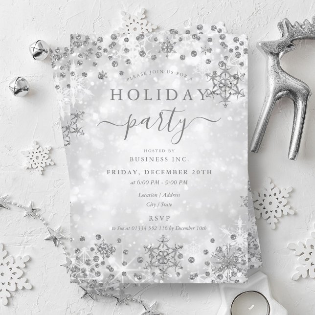 Elegant Silver julvinterföretag Helgdag Inbjudningar (Elegant Silver Christmas Winter Company Holiday Invitation)