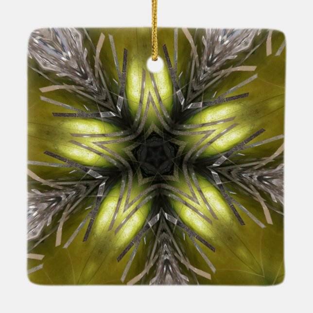 Elegant Silver Kaleidoscope Julstjärnan Guld Julgransprydnad Keramik (Baksida)