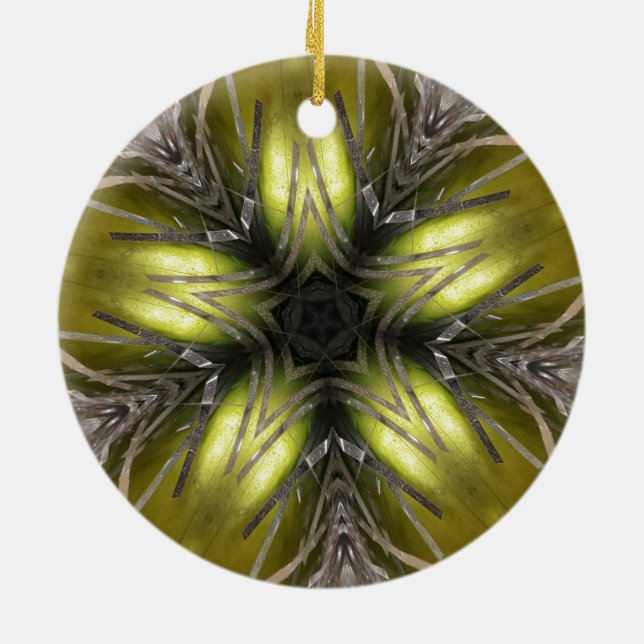 Elegant Silver Kaleidoscope Julstjärnan Guld Julgransprydnad Keramik (Baksidan)