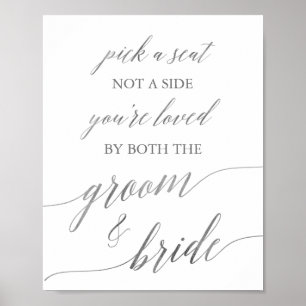 Elegant Silver Kalligrafi Plocka A Sätesskylt Poster
